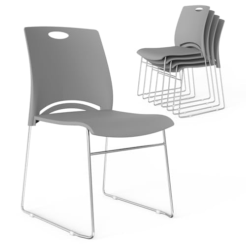 VINGLI Stacking Chairs Set of 5 Stackable Office Chairs with Metal Sled Base, Ergonomic Plastic Seat, Stacking Chairs for Waiting Room Break Room Banquet Guest, Grey - color: Grey, size: 5 Pack