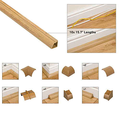 D-Line 157in Stainable Wood-Effect Corner Cable Concealer Multipack, Floor Wire Hider, Quarter Round Cord Cover, Organize Cords in Corners, Floor Molding - 10x 15.7in Lengths & Accessories - color: Stainable Wood-Effect