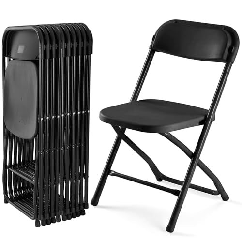 DUMOS Plastic Folding Chairs 10 Pack, Patio Dining Foldable Sets, Outdoor - color: Black, size: 10