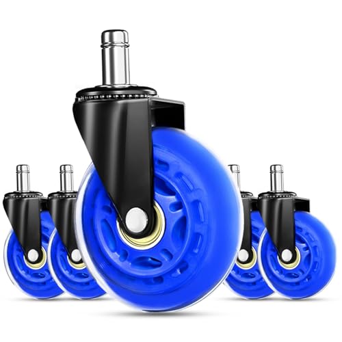 RidRed Gaming Chair Wheels - Heavy-Duty Office Chair Wheels - Replacement Rubber Casters- Universal Fit 3 Inch Chair Casters, Noise Free, Fits 98% Chair, for All Floor - color: Blue