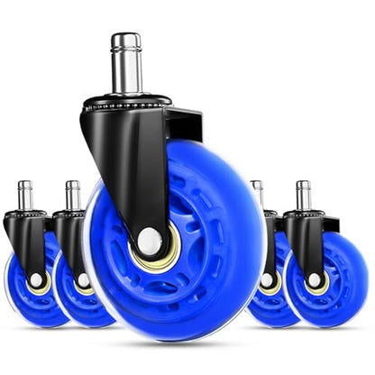 RidRed Gaming Chair Wheels - Heavy-Duty Office Chair Wheels - Replacement Rubber Casters- Universal Fit 3 Inch Chair Casters, Noise Free, Fits 98% Chair, for All Floor - color: Blue
