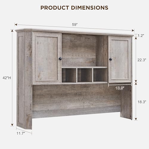 T4TREAM 59" Farmhouse Wood Desk Hutch with Ample Storage, Only Match VSC Series Farmhouse Desk (Light Rustic Oak) - color: Light Rustic Oak, size: Hutch Only