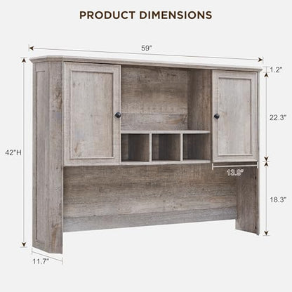 T4TREAM 59" Farmhouse Wood Desk Hutch with Ample Storage, Only Match VSC Series Farmhouse Desk (Light Rustic Oak) - color: Light Rustic Oak, size: Hutch Only