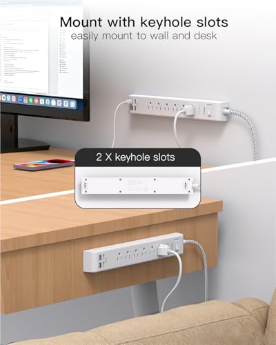 Mifaso 2 Pack Power Strip, 15FT Long Extension Cord, 1080J Surge Protector - size: 15FT, style: Braided Cord & Right Angle Plug