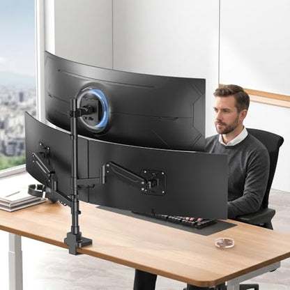 Triple Monitor Mount up to 49 inches, Fully Adjustable Gas Spring Arm | Heavy Duty, Cable Management, Ultrawide/Curved/Flat Monitors, C-Clamp & Grommet Base, Holds 44 lbs,75/100mm VESA, Black - size: Up to 49 Inch