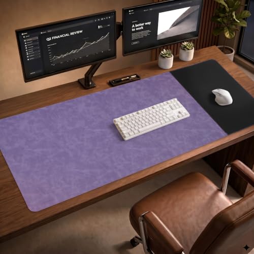 HAUTOCO Cork Desk Mat 48''x19.7'', Distressed PU Leather & Cloth Desk Pad - color: Purple, size: 48" x 19.7"