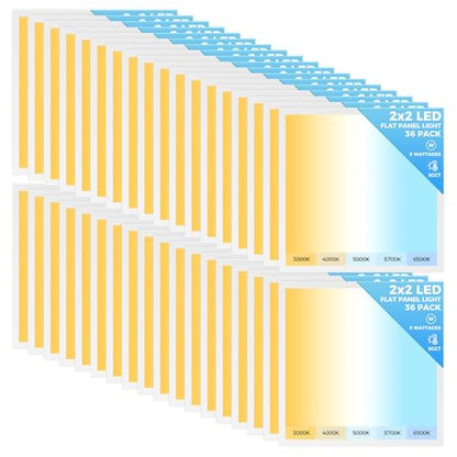 AIKVSXER 36 Pack 2x2 LED Flat Panel Light, Recessed Drop Ceiling Light Kitchen Lighting Fixtures,Bright 6500LM,0-10V Dimmable,Switchable 3000K/4000K/5000K/5700K/6500K, 30W/35W/40W/45W/50W - size: 2x2-36p