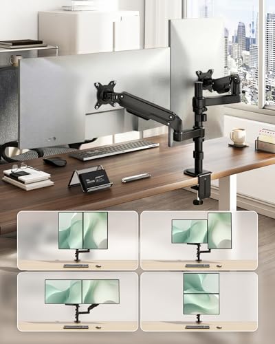monTEK Vertical Stacked Dual Monitor Stand, 17–32", Full Motion Desk Mount