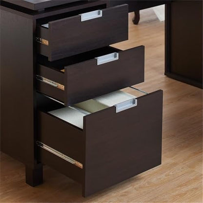 Scranton & Co Modern 3-Drawer Wood/Steel Office Desk, 59 in Wide, Espresso Finish, Built-in Filing Cabinet, Open Shelves, Chrome Accents, Particle Board Construction, Home Office Desk for Workspace