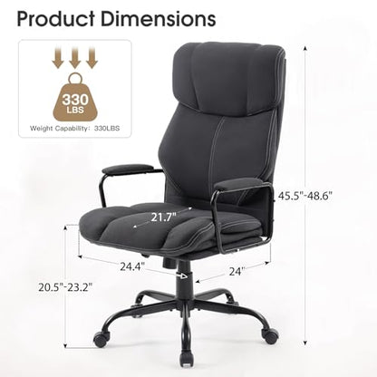 Dark Gray Big and Tall Ergonomic Executive Office Chair | Thick Cushion, Lumbar Support, Adjustable Height & Armrests, Rolling Swivel - color: Grey, style: fabric w/o footrest