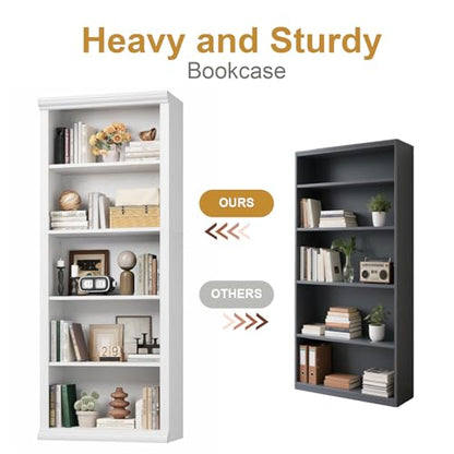 Rresyet Bookshelf and Bookcase, White, 24" Wide, 5 Tier | Tall Modern Bookcase with Storage Shelves, Sturdy Open Display Shelf - color: White