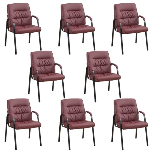 Big&Wide Office Guest Reception Chairs Set of 8, Conference Room Chairs Waiting Room Chairs, Modern Leather Office Desk Chair No Wheels - color: Burgundy, size: 8 Pack