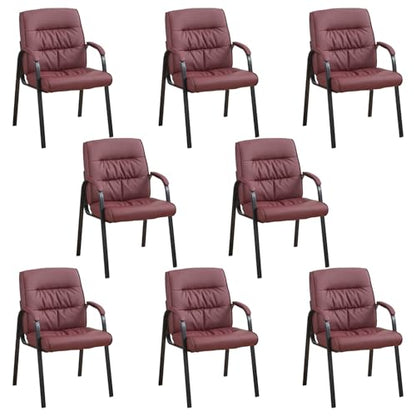 Big&Wide Office Guest Reception Chairs Set of 8, Conference Room Chairs Waiting Room Chairs, Modern Leather Office Desk Chair No Wheels - color: Burgundy, size: 8 Pack