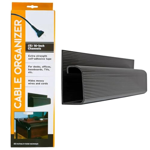 Simple Cord 5 Pack of 16-Inch J Channel Cable Management Under Desk - Easy to Install Adhesive Mount Cord Organizer for Desk, Home Office, No-Drill Wall Cable Organizer (Black)