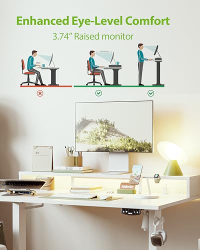 Agilestic 55 * 24 Inch Electric Standing Desk with Shelf & Led, White - color: Led-white, size: 55 x 24 Inches with led and power strips