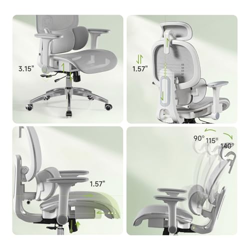 X19 Ergonomic Office Chair, 3-Zone Lumbar for Back Pain Relief - color: Mist Grey