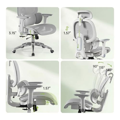X19 Ergonomic Office Chair, 3-Zone Lumbar for Back Pain Relief - color: Mist Grey