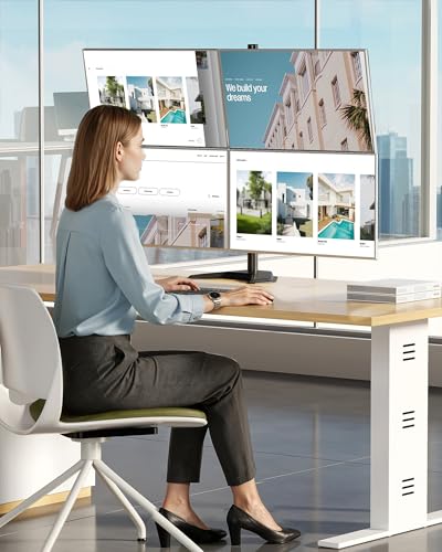 monTEK Freestanding Quad Monitor Stand for Four 17-32" Screens, 22 lbs Each | Solid V-shaped base, four-screen full-motion arms, height adjustment, tilt, swivel, rotation and VESA 75/100 - size: Quad Monitor