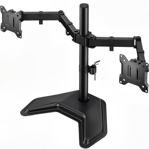 monTEK Freestanding Dual Monitor Stand for 17-32" Screens, 22 lbs Each | Solid V-shaped base, dual-screen full-motion arms, height adjustment, tilt, swivel, rotation and VESA 75/100 - size: Dual Monitor
