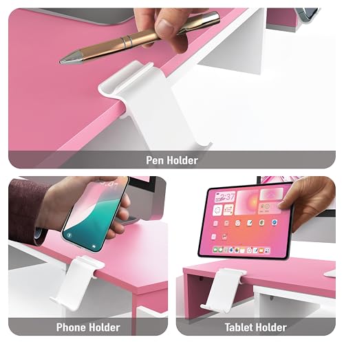 Simple Houseware Desk Dual Monitor Stand Riser with Drawer, Pink - color: Pink
