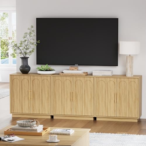 FORTUNETEC 31.5" Sideboard Buffet Cabinet with Storage, Oak, 3Pcs | Modern Modular Media Console, Boho Credenza with Arched Doors, Accent Cabinet for Living Room Kitchen Dining Room Entryway - color: Oak, size: 3