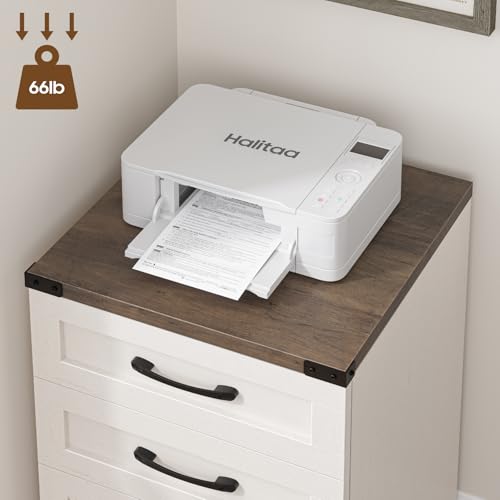 Halitaa Farmhouse 3 Drawer Small File Cabinet with Wheels, Rustic White - color: Rustic White and Brown