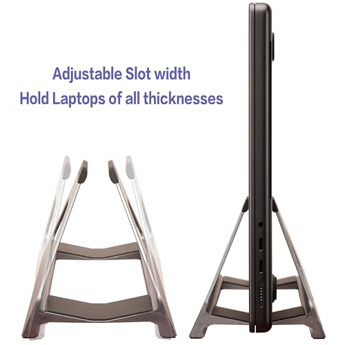Vertical Laptop Stand, Space Saving Holder for MacBook with Tool-Free Width Adjustment, Pretty Anodized Aluminum for Desk, Universal Fit for 10-17" Laptop - color: Space Gray