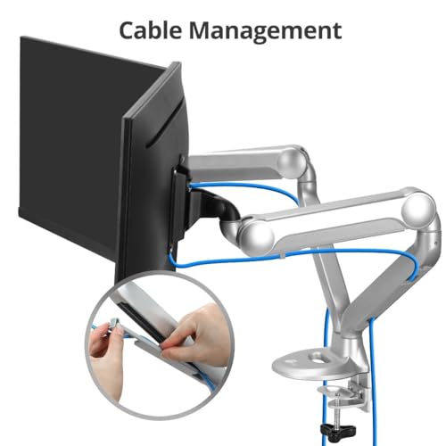 SIIG Dual Gas-Spring Monitor Arm, 32", 19.8 lbs Each, TAA, CE-MT3X11-S1 | Adjust two displays independently with gas-spring motion; VESA 75/100 and cable routing support cleaner desks. - style: 32" Max