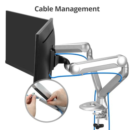 SIIG Dual Gas-Spring Monitor Arm, 32", 19.8 lbs Each, TAA, CE-MT3X11-S1 | Adjust two displays independently with gas-spring motion; VESA 75/100 and cable routing support cleaner desks. - style: 32" Max