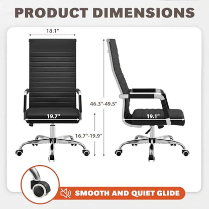 Furmax Ribbed Office Chair High Back PU Leather Executive Conference Chair Adjustable Swivel Chair with Arms, Black - color: Black