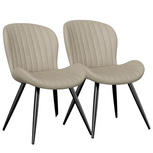 Dining Chairs Set of 2 Modern Fabric Dining Room Chairs Upholstered Dining Chairs with Thick Cushions Metal Legs Armless Back Chair for Kitchen and Living Room Beige - color: Beige (Fabric), size: Set of 2
