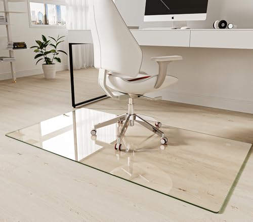Koonmi Tempered Glass Chair Mat 30"x55" - Premium Office Chair Mat for Hardwood Floors & Low-Pile Carpet with 4 Non-Slip Pads - Thick Scratch-Resistant Surface - size: 30*55
