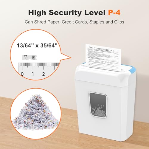 Bonsaii 6-Sheet Cross Cut Paper Shredder for Home, 3.4 Gal Bin | P-4 Security Level, Shreds Credit Cards, Staples & Paper Clips, with Portable Handle, Small Shredder for Home Office - color: White Blue, size: Crosscut