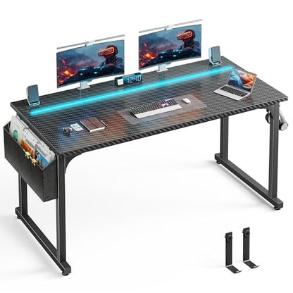 DurayLoly 55" Carbon Fiber Gaming Desk with RGB LED for Teens Bedroom,Black - color: Black, size: 55 Inch