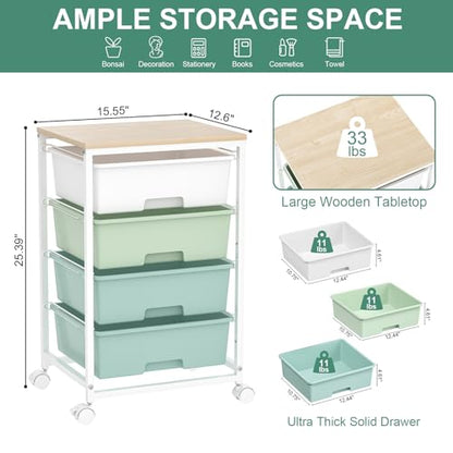 SYKIARIOL Rolling Cart with Drawers, 4-Drawer Utility Cart, Green - color: Green, size: 4 Drawers