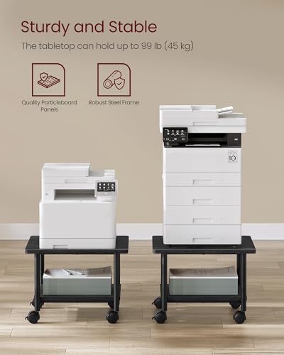 VASAGLE 2-Tier Printer Stand with Locking Wheels, Under Desk Printer Table - color: Ebony Black, size: 2 Tiers/Compact
