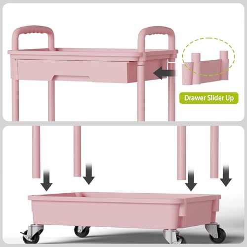 Sorgion 3 Tier Rolling Cart Organizer,Laundry Room Bathroom Organizers and Storage Office Shelves Mobile Shelving Unit Kitchen Trolley Cart with Wheels for Art,Craft,Diaper,Bedside,Snack(Pink) - size: 3Tier-Pink