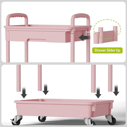 Sorgion 3 Tier Rolling Cart Organizer,Laundry Room Bathroom Organizers and Storage Office Shelves Mobile Shelving Unit Kitchen Trolley Cart with Wheels for Art,Craft,Diaper,Bedside,Snack(Pink) - size: 3Tier-Pink