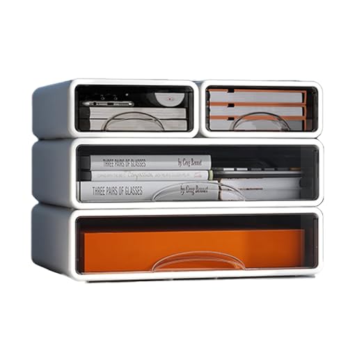 Desk Organizer with Drawers, Stackable Storage Drawers with Compartments Desktop Organization for Office Supplies, Makeup, Pencils, Tape, Erasers, Paperclips, Chargers (White 2S2M) - color: White 2S2M