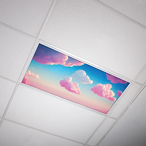 OCTO LIGHTS Pink Cloud Fluorescent Light Cover 2x4 Backlit Film - 1 Pack | ASTM E84 & UL723 Fire Safety Certified | Reduces Glare & Eye Strain | Easy Drop-In Install | Classroom Decor | Pink Sky Panel - color: Pink Clouds, size: 1pk