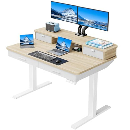 HUANUO 48 x 30 inch Electric Standing Desk with 4 Drawers, Natural - color: Natural, size: 48 x 30 inch