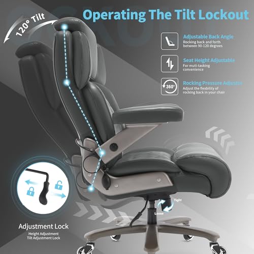 Big and Tall Office Chair 700lbs, Ergonomic High Back Computer Desk Chair - color: Grey-1