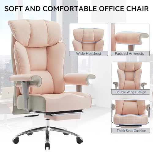 Efomao Big & Tall Pink Executive Office Chair 400lbs, Extra Wide 23.2" PU Leather Desk Chair for Women with Footrest, Pocket Spring & Adjustable Arms for Home Office - color: 3060-pink