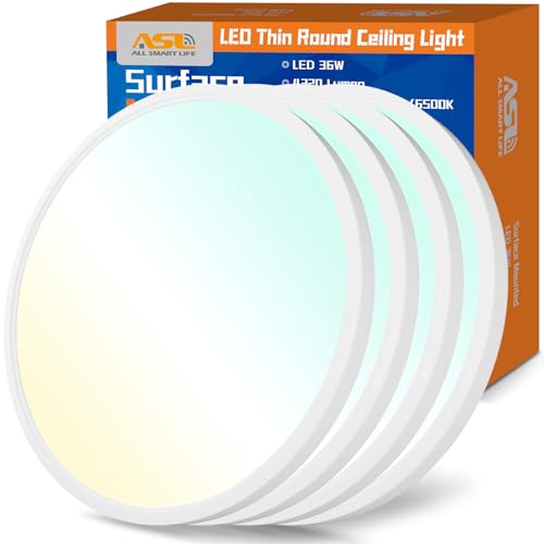 Allsmartlife LED Flush Mount Ceiling Light 4 Pack, 15.8 inch Thin Round Flat Panel Light 32W 4320lm, 3000K/4000K/6500K Dimmable, White Light Fixtures Ceiling Mount for Kitchen, Bedroom - color: White, size: 15.8inch 4-Pack