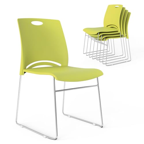 VINGLI Stacking Chairs Set of 5 Stackable Office Chairs with Metal Sled Base, Ergonomic Plastic Seat, Stacking Chairs for Waiting Room Break Room Banquet Guest, Green - color: Green, size: 5 Pack