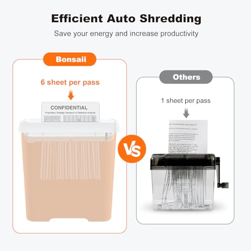Bonsaii 6-Sheet Small Strip Cut Paper Shredder for Home,Without Basket | Extendable Arm Design, Overheat Protection, 3.4 Gal Wastebasket, Small Shredder for Home Office Use - color: White