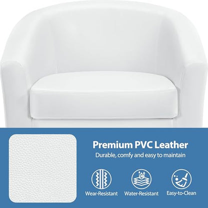 Topeakmart Faux Leather Accent Chair Set of 2, 300 lb Cap, White | Set of 2 PU Leather Barrel Chairs, U-shaped Backrest, Foam Seat, 18" Seat Height, Solid Wood Legs - color: White, size: Set of 2
