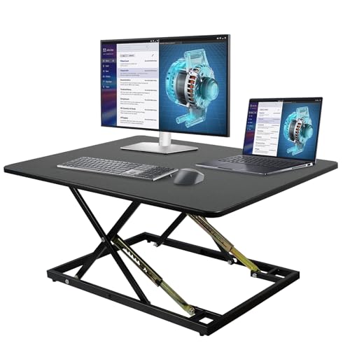 32in Desk Riser for Standing or Sitting, Large Standing Desk Converter, Height Adjustable Sit Stand Desk Converter, Fully Assembled Monitor Laptop Riser Workstation for Home Office, Black - color: Black-32in