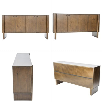 Ya-Home Modern Sideboard Buffet Cabinet with Storage, Accent Farmhouse Buffet Coffee Bar Cabinet with 4 Doors, Wooden Media Console Table Credenza for Living Room/Kitchen/Entryway, Brown - color: Brown