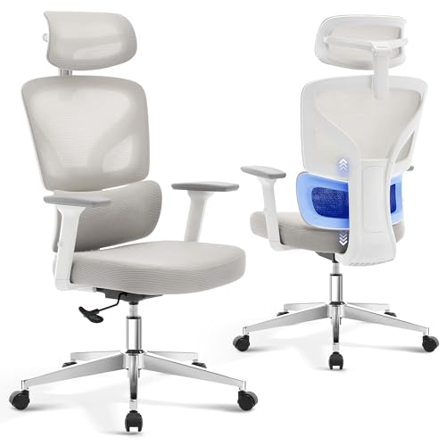 Ergonomic Office Chair Mesh – Adjustable Lumbar 3D Armrests High-Back Desk - color: Grey-d